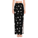 Black And White UFO Pattern Print High Slit Maxi Skirt