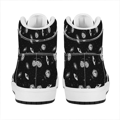 Black And White UFO Pattern Print High Top Leather Sneakers