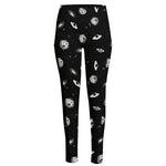 Black And White UFO Pattern Print High-Waisted Pocket Leggings