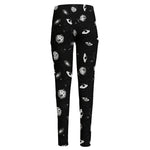 Black And White UFO Pattern Print High-Waisted Pocket Leggings