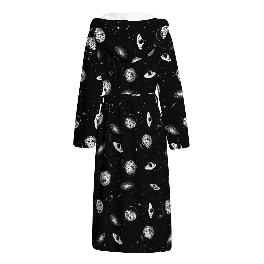 Black And White UFO Pattern Print Hooded Bathrobe