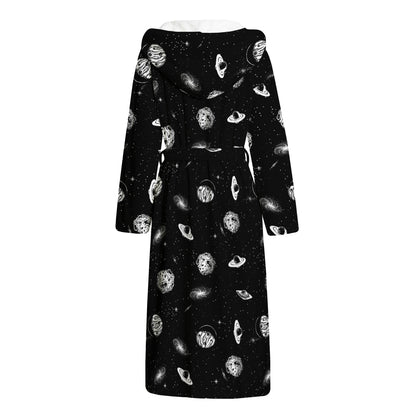 Black And White UFO Pattern Print Hooded Bathrobe