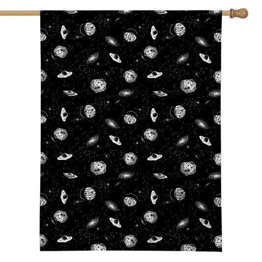 Black And White UFO Pattern Print House Flag