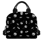 Black And White UFO Pattern Print Insulated Lunch Bag