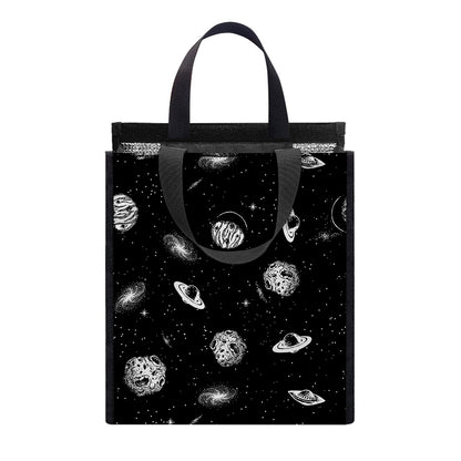 Black And White UFO Pattern Print Insulated Lunch Tote