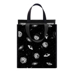 Black And White UFO Pattern Print Insulated Lunch Tote
