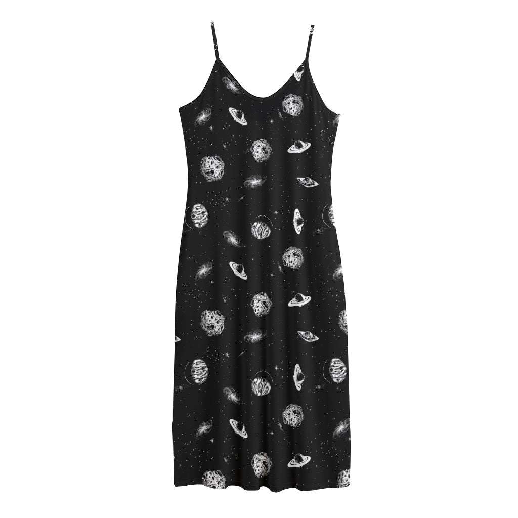 Black And White UFO Pattern Print Jersey Midi Cami Dress
