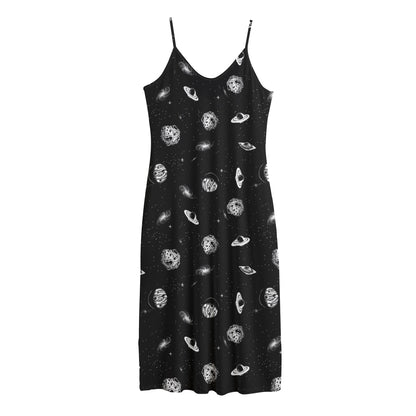 Black And White UFO Pattern Print Jersey Midi Cami Dress