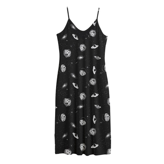 Black And White UFO Pattern Print Jersey Midi Cami Dress