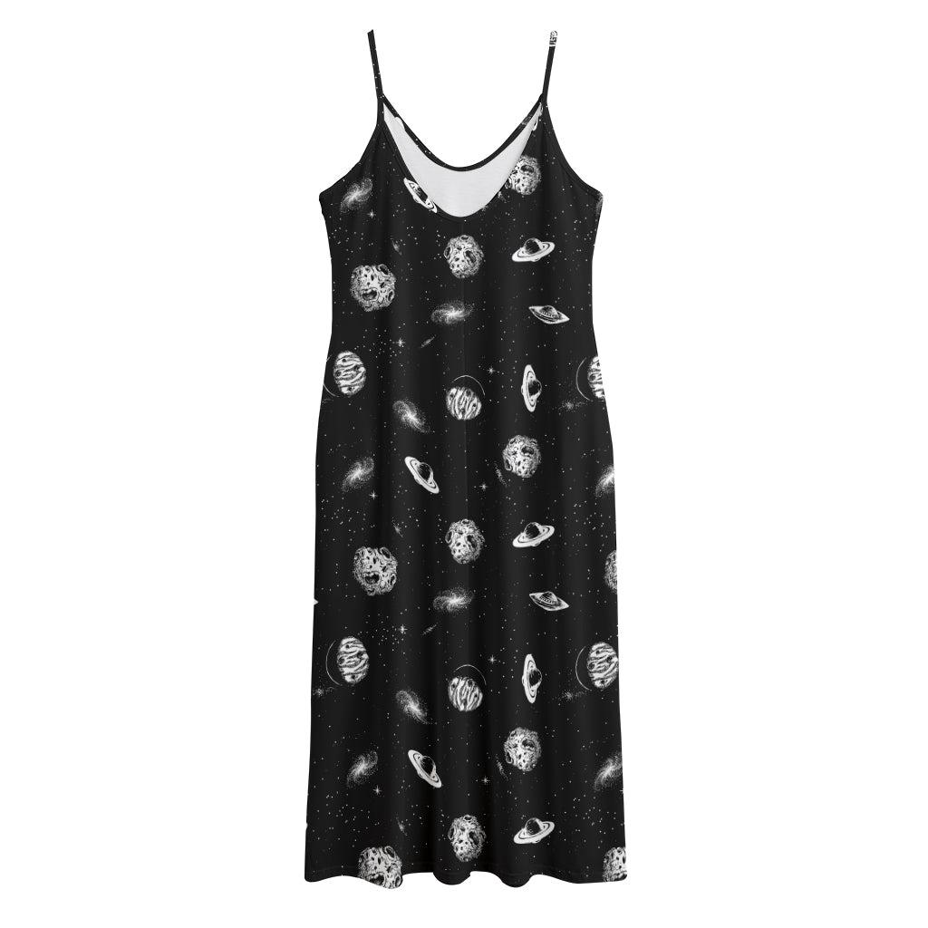Black And White UFO Pattern Print Jersey Midi Cami Dress
