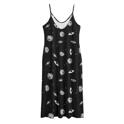 Black And White UFO Pattern Print Jersey Midi Cami Dress