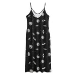 Black And White UFO Pattern Print Jersey Midi Cami Dress