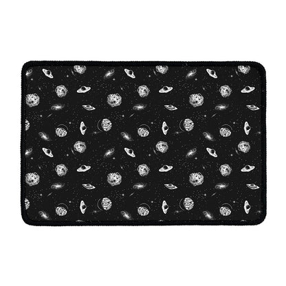 Black And White UFO Pattern Print Kitchen Mat