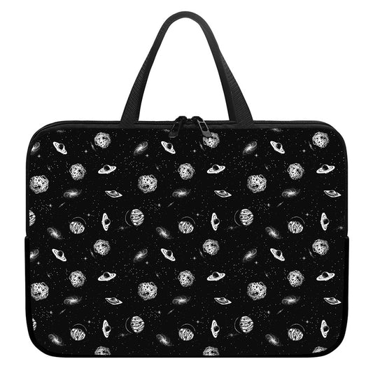 Black And White UFO Pattern Print Laptop Sleeve With Handle
