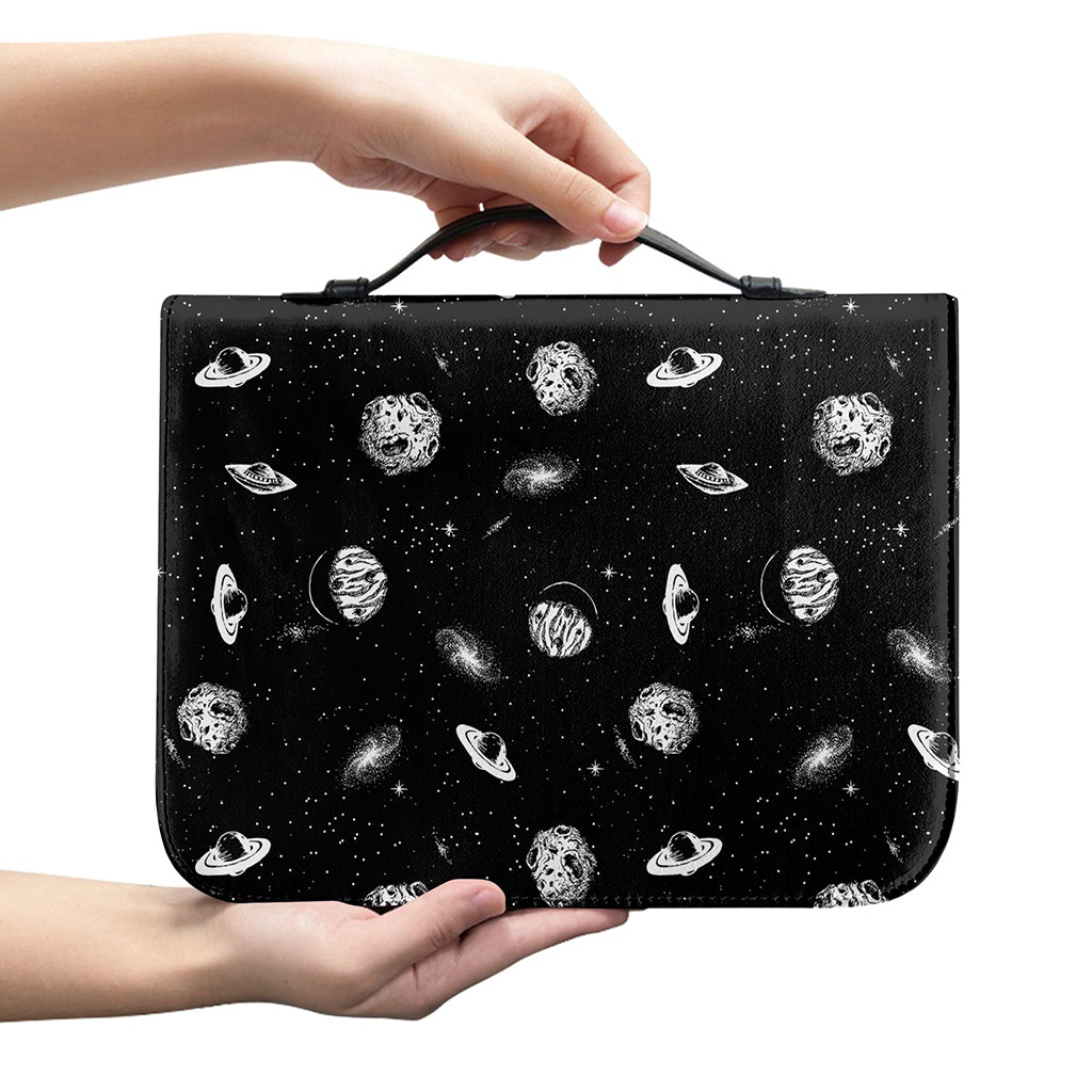 Black And White UFO Pattern Print Leather Bible Cover