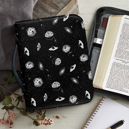 Black And White UFO Pattern Print Leather Bible Cover