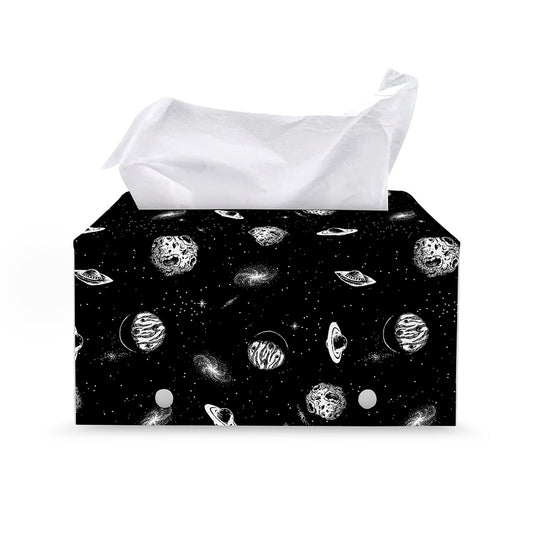 Black And White UFO Pattern Print Leather Tissue Box Cover