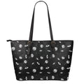 Black And White UFO Pattern Print Leather Tote Bag With Zipper