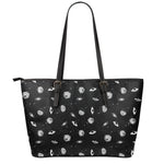 Black And White UFO Pattern Print Leather Tote Bag