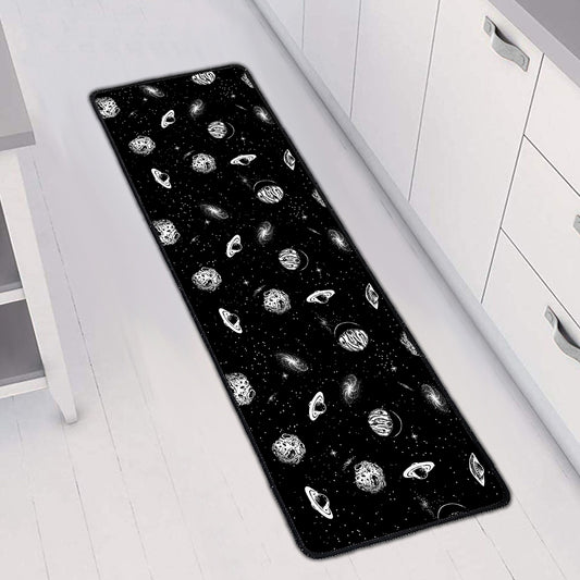 Black And White UFO Pattern Print Long Kitchen Mat