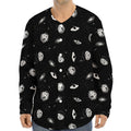 Black And White UFO Pattern Print Long Sleeve Baseball Jersey