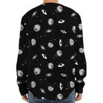 Black And White UFO Pattern Print Long Sleeve Baseball Jersey