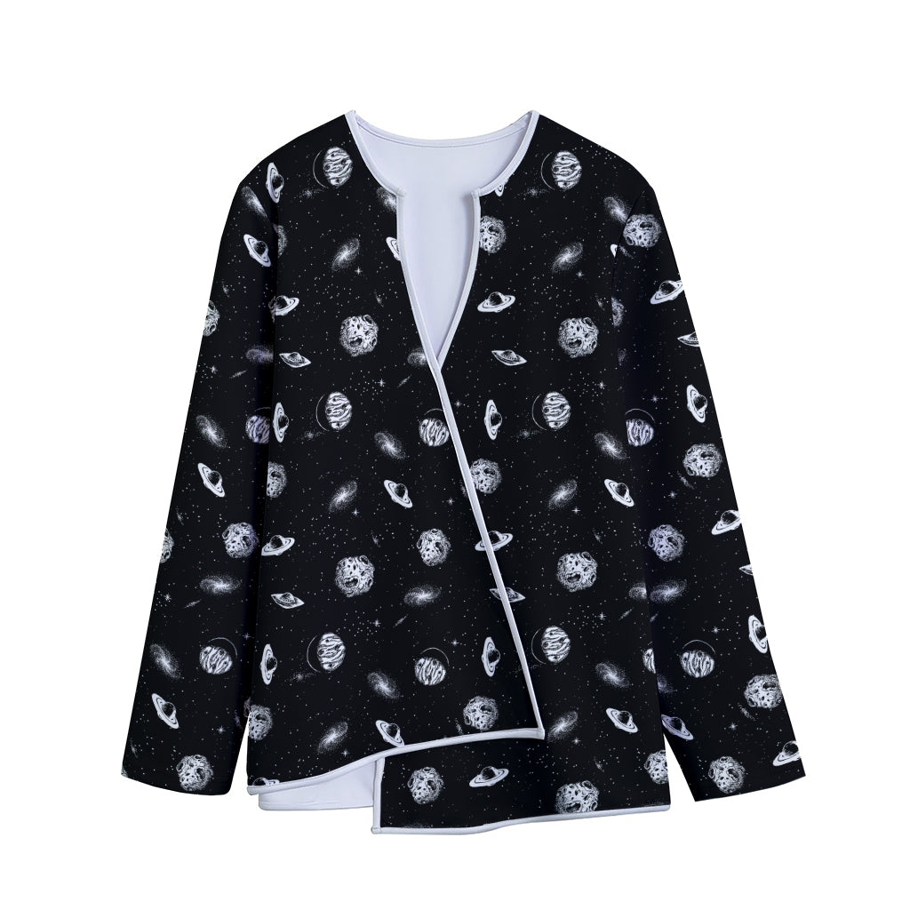 Black And White UFO Pattern Print Long Sleeve Short Coat