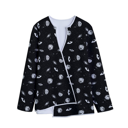 Black And White UFO Pattern Print Long Sleeve Short Coat