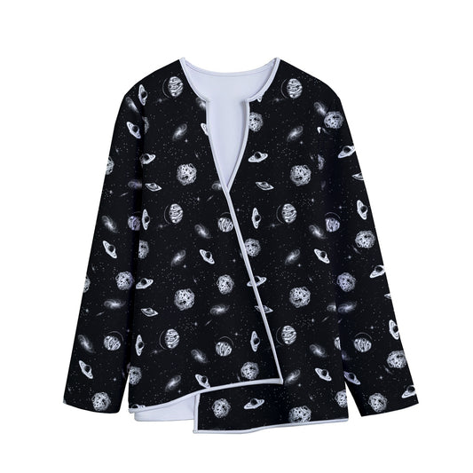 Black And White UFO Pattern Print Long Sleeve Short Coat