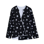 Black And White UFO Pattern Print Long Sleeve Short Coat