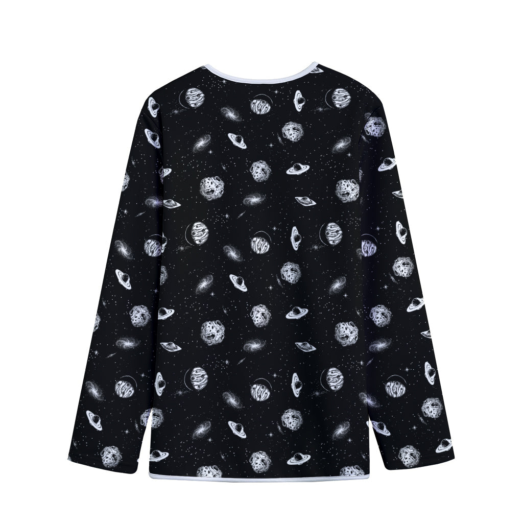 Black And White UFO Pattern Print Long Sleeve Short Coat