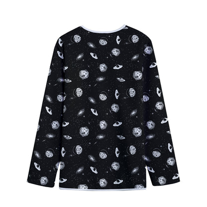 Black And White UFO Pattern Print Long Sleeve Short Coat