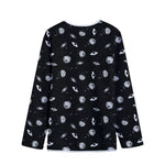 Black And White UFO Pattern Print Long Sleeve Short Coat