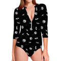 Black And White UFO Pattern Print Long Sleeve Swimsuit