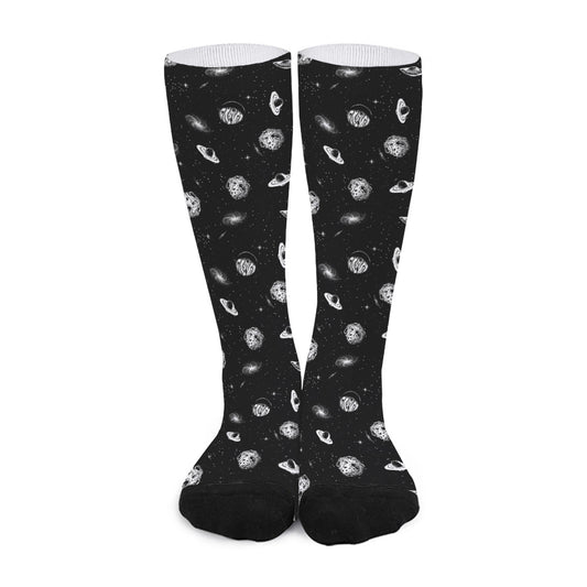 Black And White UFO Pattern Print Long Socks