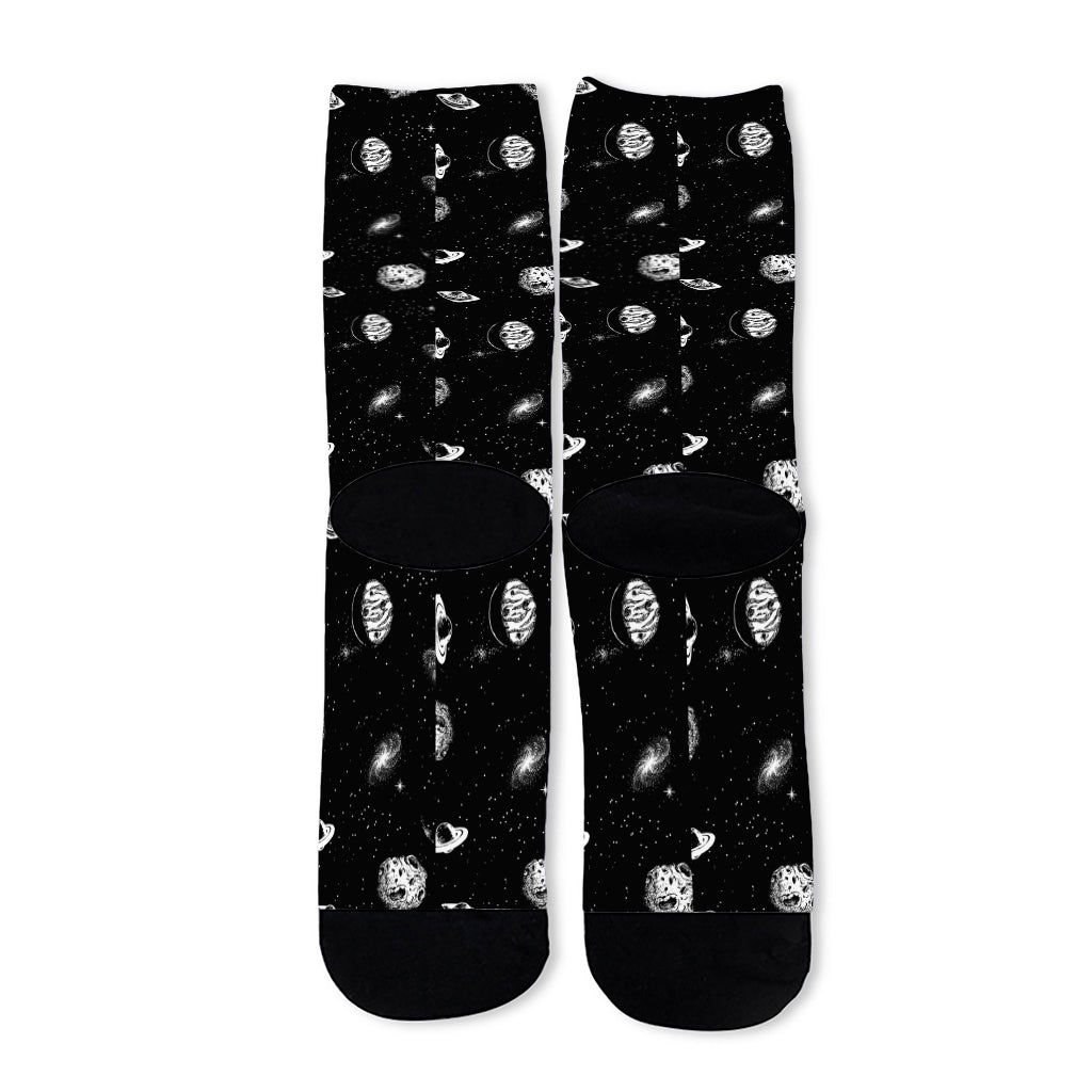 Black And White UFO Pattern Print Long Socks