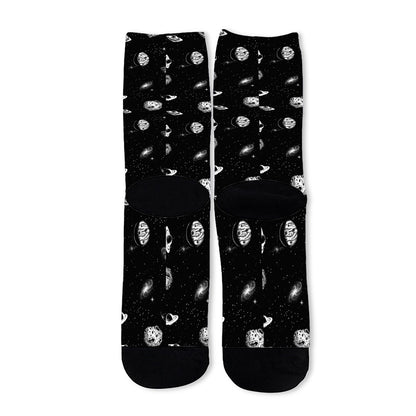 Black And White UFO Pattern Print Long Socks