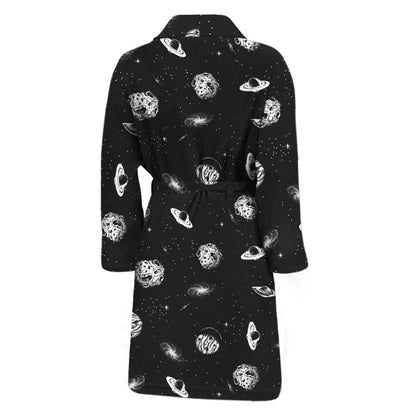 Black And White UFO Pattern Print Men's Bathrobe