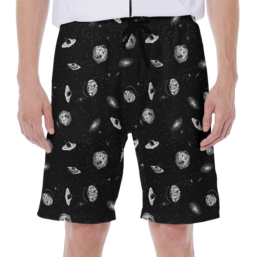 Black And White UFO Pattern Print Men's Beach Shorts
