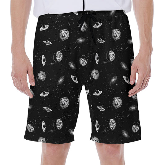 Black And White UFO Pattern Print Men's Beach Shorts