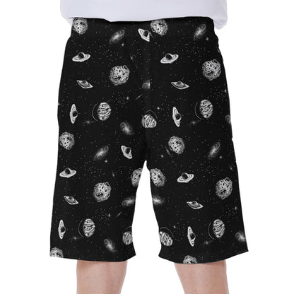 Black And White UFO Pattern Print Men's Beach Shorts