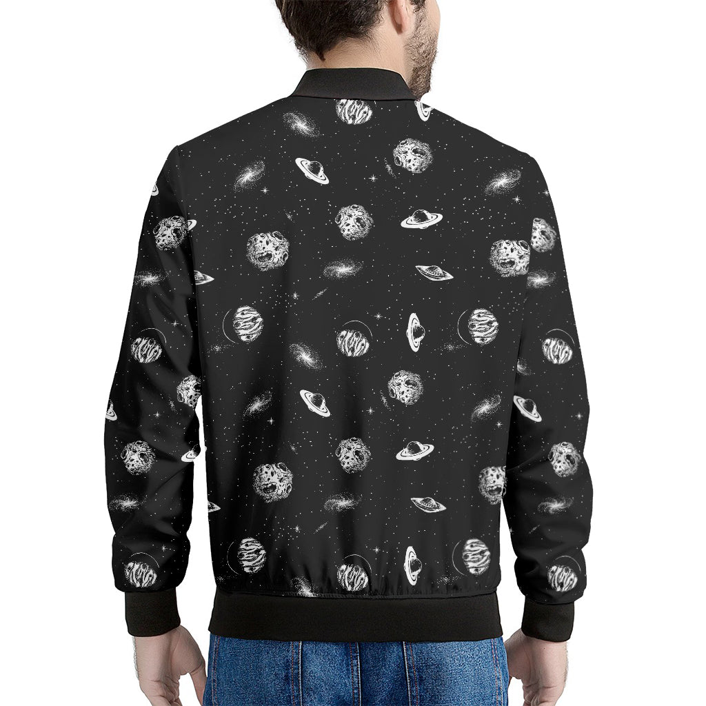 Black And White UFO Pattern Print Men's Bomber Jacket