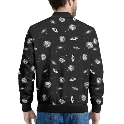 Black And White UFO Pattern Print Men's Bomber Jacket