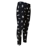 Black And White UFO Pattern Print Men's Compression Pants