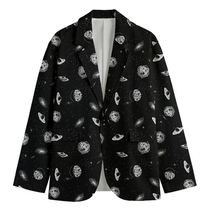 Black And White UFO Pattern Print Men's Cotton Blazer