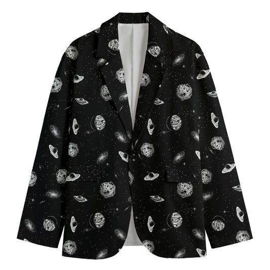 Black And White UFO Pattern Print Men's Cotton Blazer