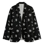 Black And White UFO Pattern Print Men's Cotton Blazer