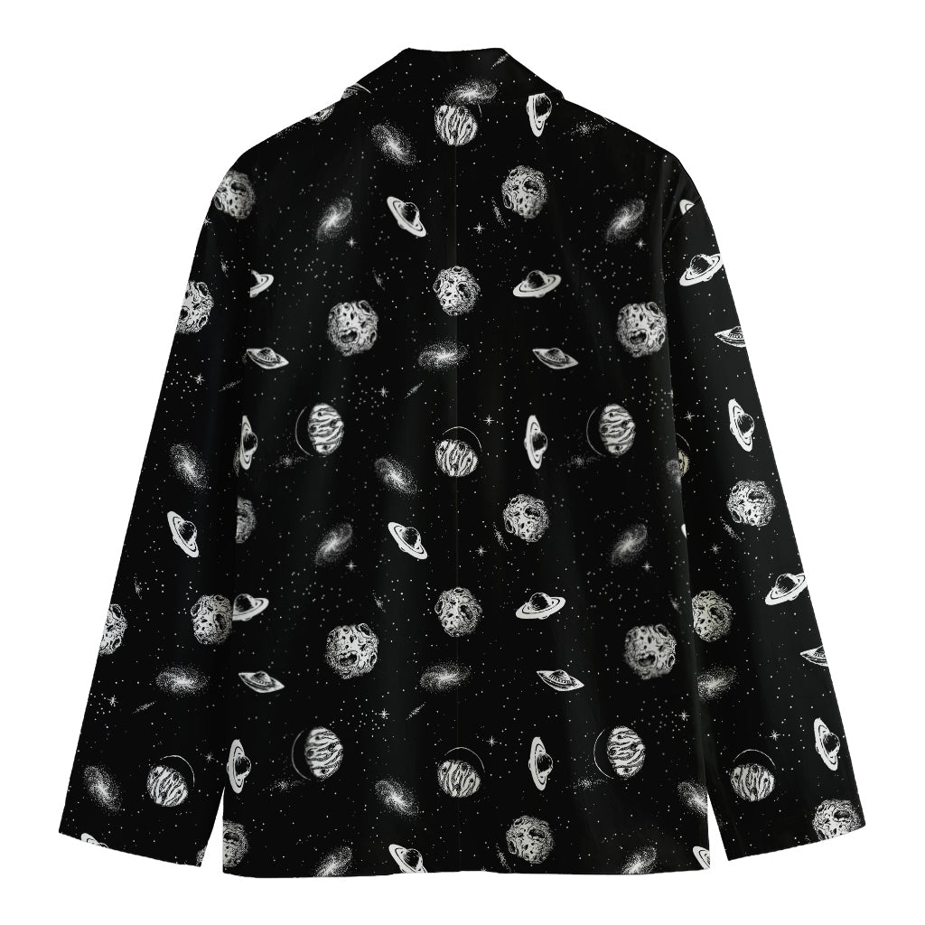 Black And White UFO Pattern Print Men's Cotton Blazer