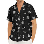 Black And White UFO Pattern Print Men's Deep V-Neck Shirt