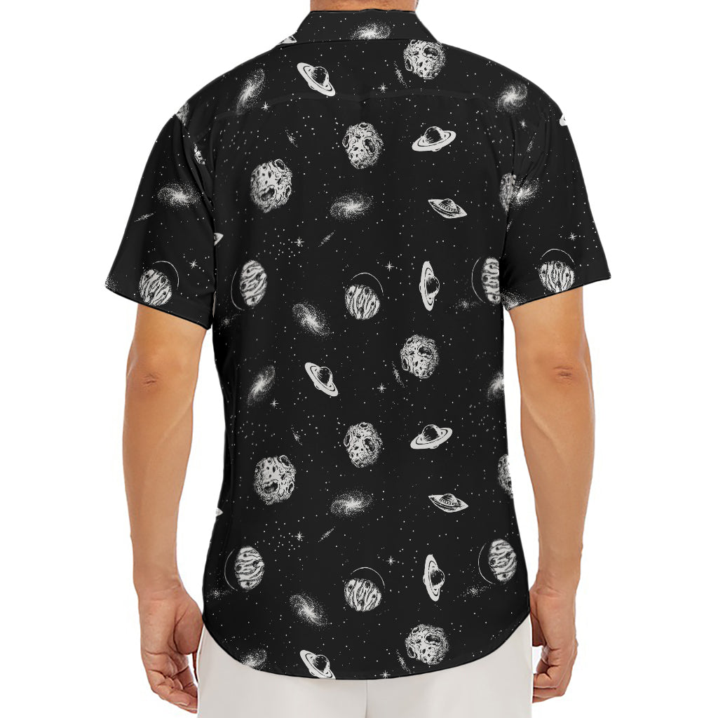 Black And White UFO Pattern Print Men's Deep V-Neck Shirt